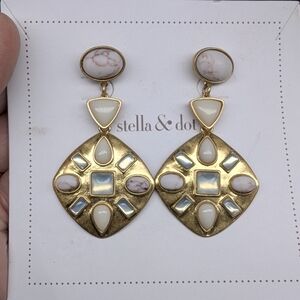 Stella & Dot Gold Chandelier Earrings with White Stones